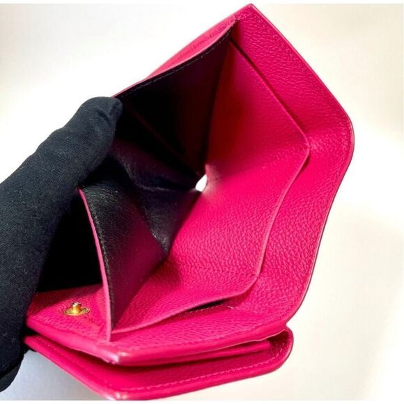 Saint Laurent Trifold Compact Mini Wallet Pink Leather Summer Luxury Minimalist - Picture 6 of 14